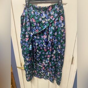 Kelly Renee Black Floral Print High Waisted Faux Wrap A-line Midi Skirt 1X